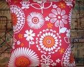 Red Floral Pillow Cover 16" x 16"