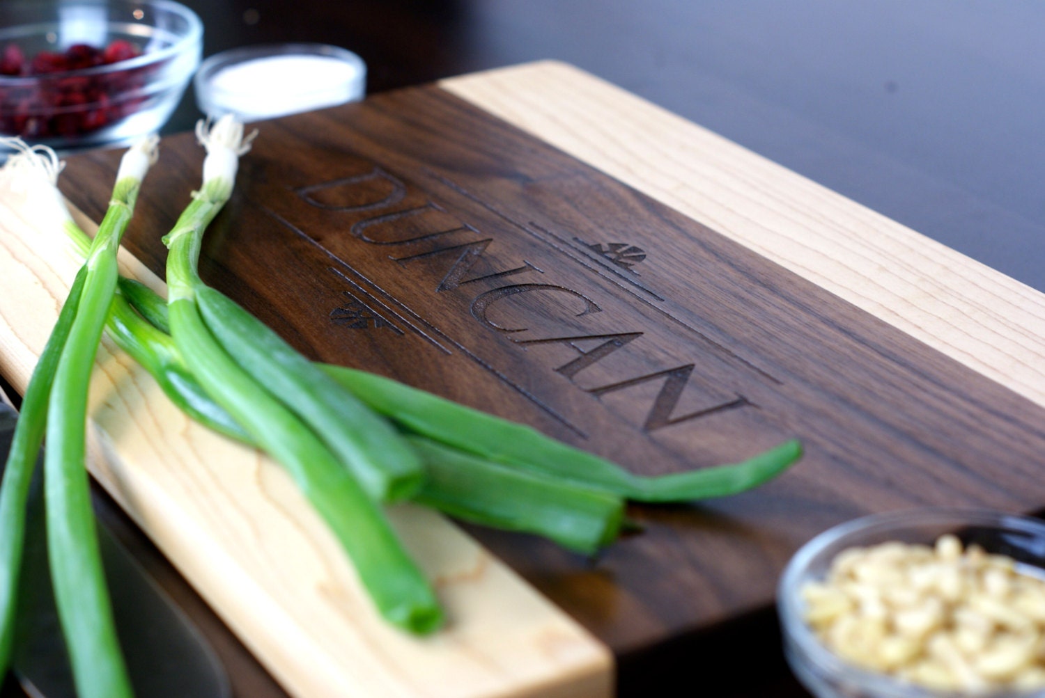 Personalized Cutting Board, Custom Engraved - Walnut Bordered with Maple -  10" x 14"