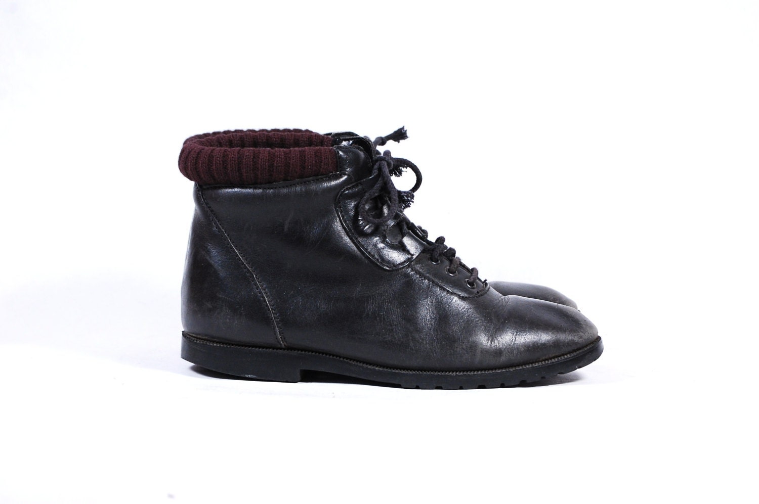 Vintage Womens US 6 1/2 Bootalino Black Leather Lace Up Ankle Boots