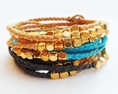 4 Wrap Gold Cubes Braided Bracelet