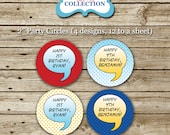 Super Hero superhero party circles, stickers, labels, comic book birthday, printable, digital, etc.