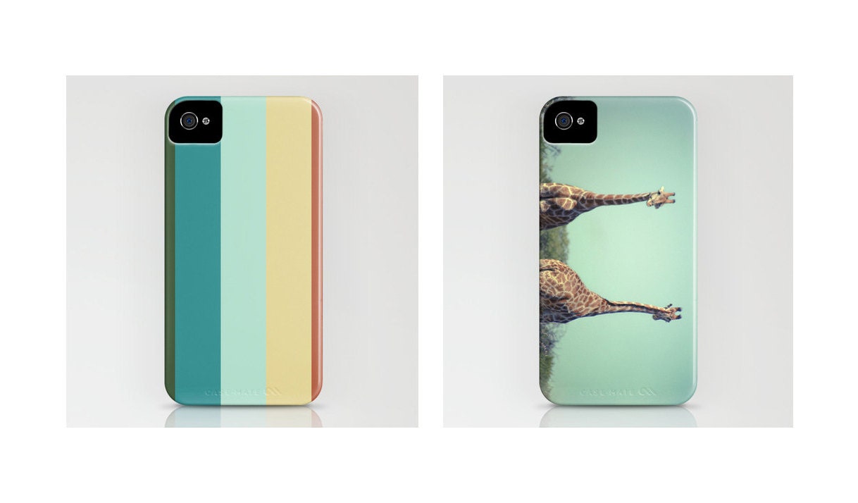 Giraffes IPhone 5/4/4S/3GS/3G Case, Case Mate IPhone Case, Green/Teal/Yellow/Orange Color Palette