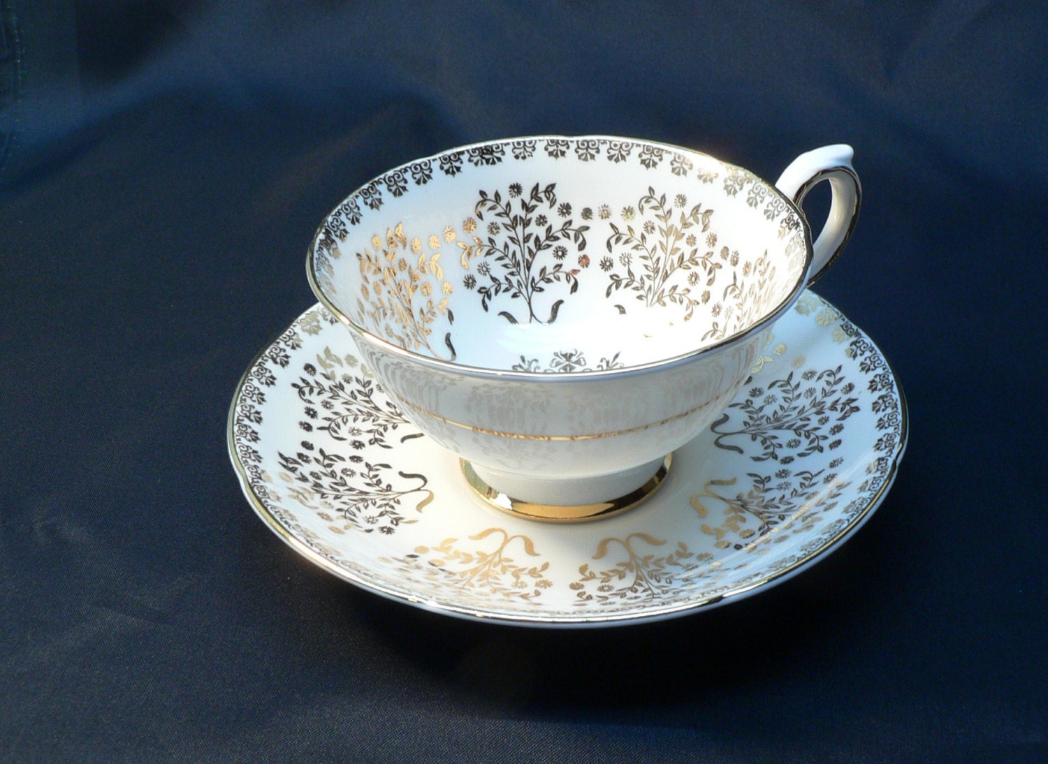 Elegant White and Gold Royal Grafton Bone China Made in England Cup and Saucer