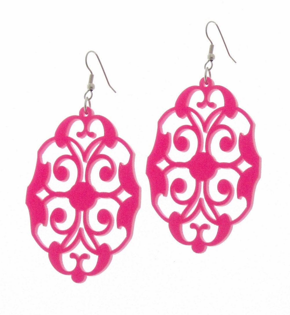 Baronyka Long Pink Floral Earrings (Acrylic Laser Cut Earrings)