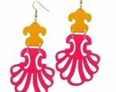 Baronyka Yellow And Pink Shells Earrings  (Acrylic Laser Cut Earrings)