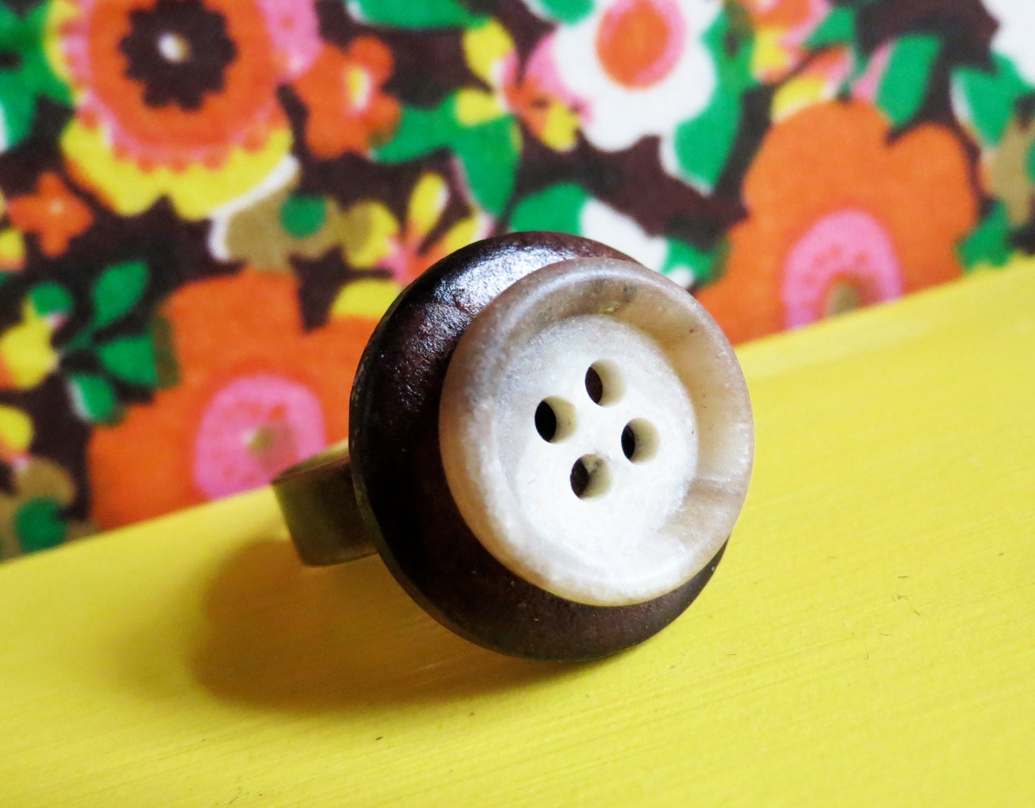Antiqued Brass Vintage Button Ring