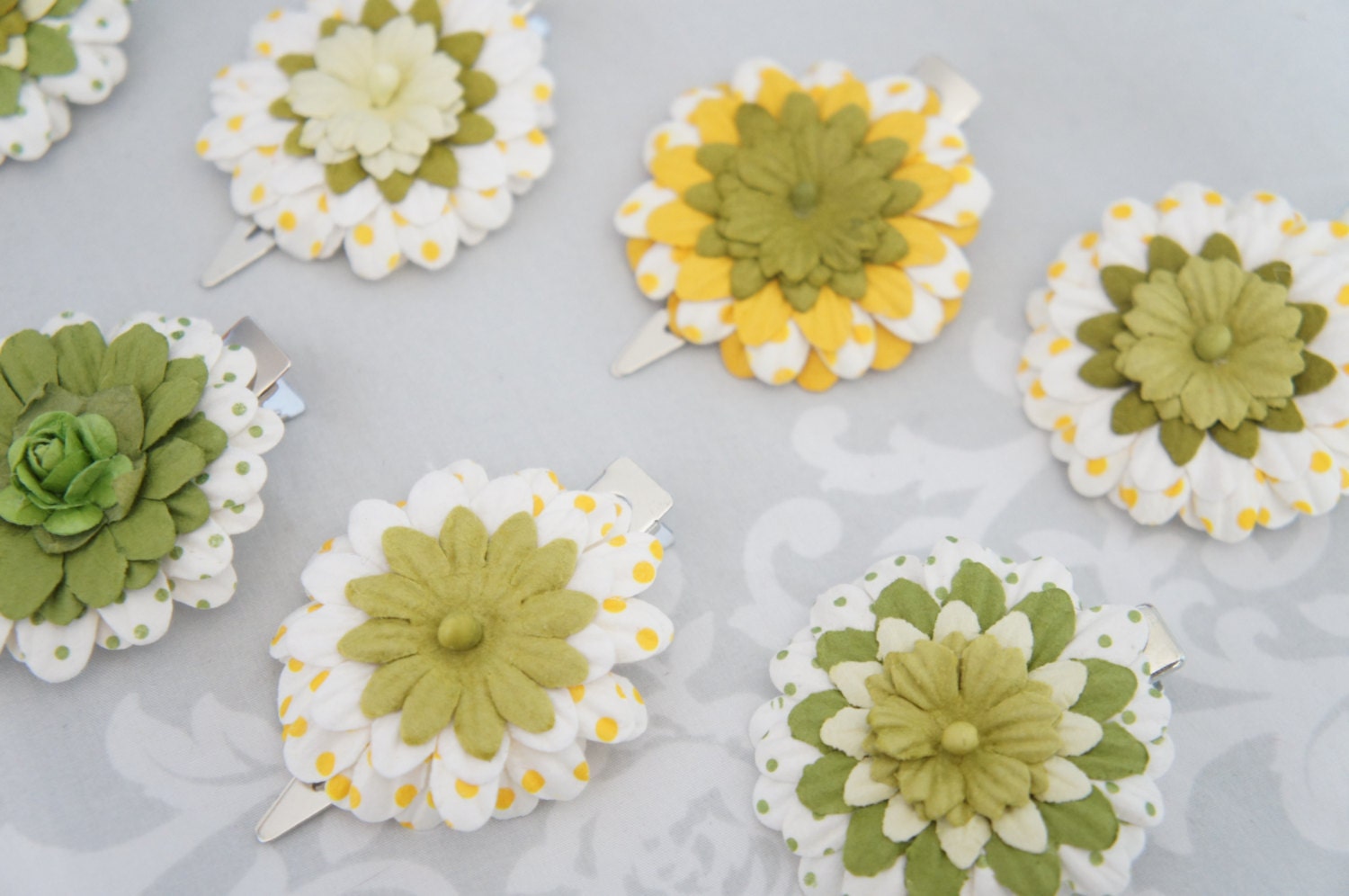 Spring Hair Clip Set - Childrens Summer Hair Clip Set - Easter Hair Clip Sets - Yellow And Green Flower Clips - Small Hair Clips
