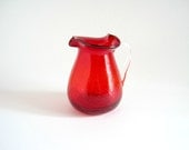 Mid-Century Red Crackle Glass Pitcher