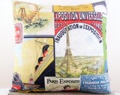 Paris pillow - decorative pillow - vintage pillow - accent pillow - French pillow - France pillow - accent pillow covers