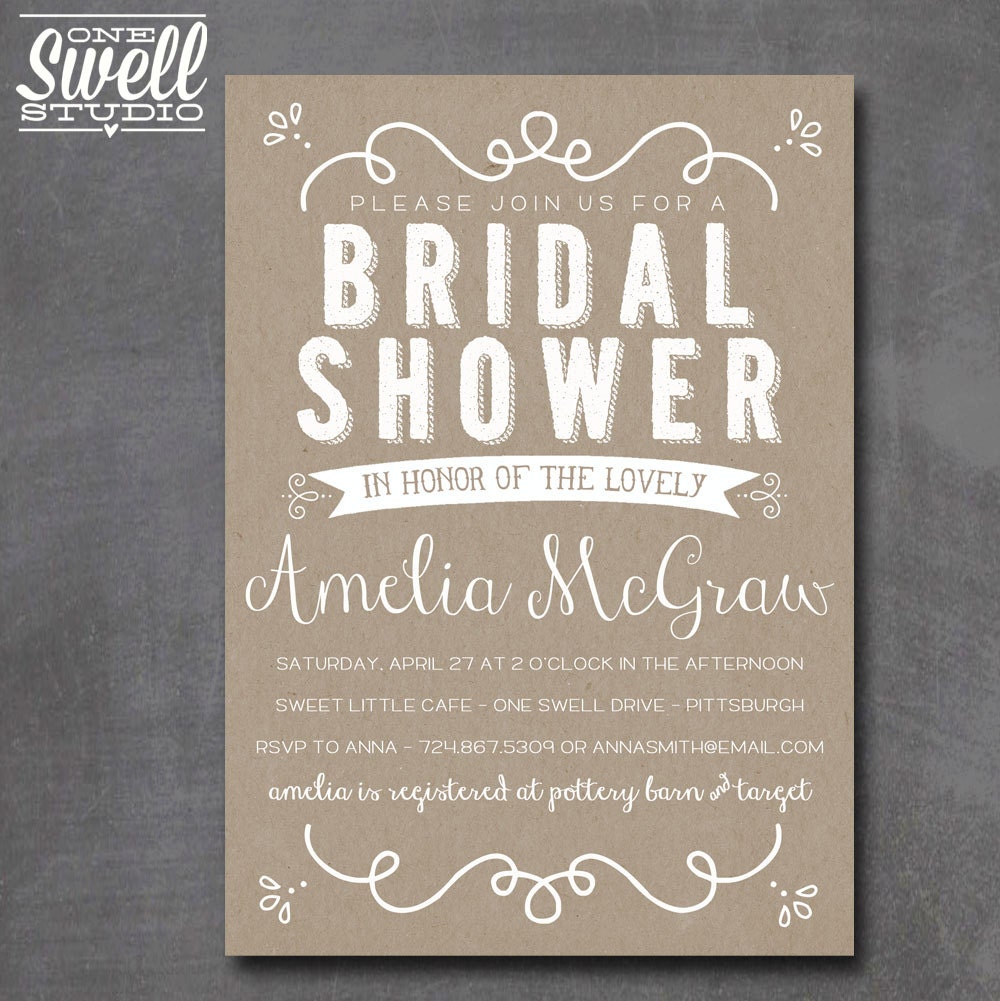 Vintage Hand-Lettering Inspired Chalkboard or Kraft DIY Printable Baby or Bridal Shower Invitation 5x7 format - custom text