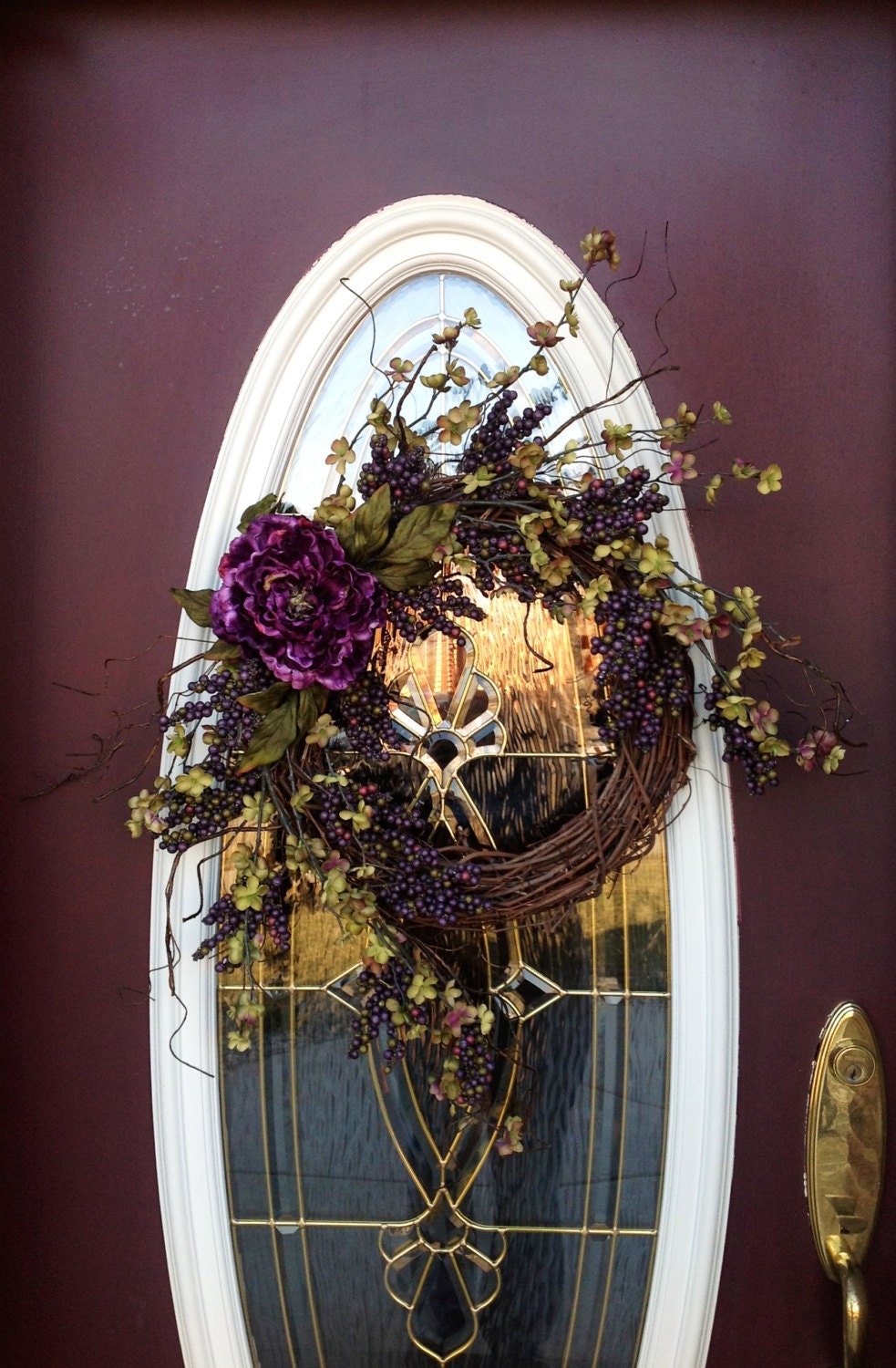 Spring Wreath Summer Wreath Grapevine Door Wreath Decor..."Plum Delicious"