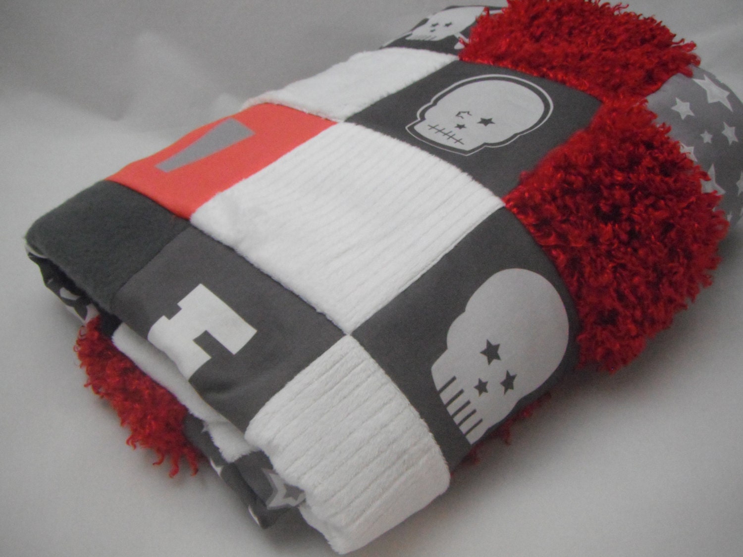Custom Square 40 x 40 Punk Stars Skulls Baby Toddler or Lap Quilt You Choose Colors Patchwork Skulls