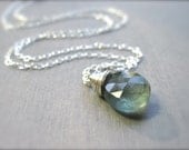 Moss Aquamarine March Birthstone Necklace in Sterling Silver, Wire Wrapped Moss Aquamarine Gemstone Necklace, March Birthday