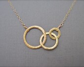 Three Ring Eternity Necklace in Brushed Gold, 14K Gold Filled, Three Daugthers, Three Friends, Three Sisters