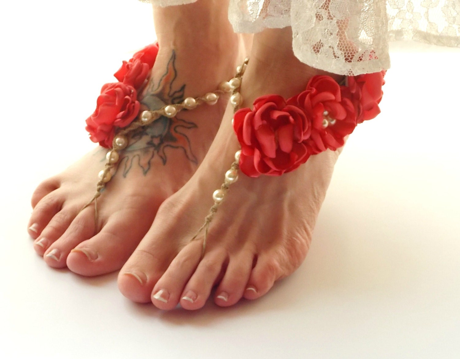 Intimate Wedding Sandals Bridal Barefoot Sandals Color Flowers Lime yellow Coral Emerald Purple Beach Wedding Shoes Bridesmaids