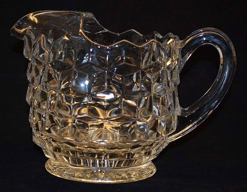 Vintage "AMERICAN" ice lip jug 3 pint by the Fostoria Glass Co., ca 1939-82