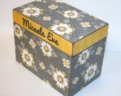 Recipe Box - Gray and Yellow Floral Handmade 4x6 Wooden Recipe Box or Wedding Guest Book Box