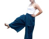 Ladies Harem Convertible Pant Or Skirt,Long and Comfy.Aqua Marine Cotton Jersey.Thaisaket.