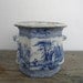 antique blue and white ironstone biscuit jar. clementson. 1800's. victorian cottage.