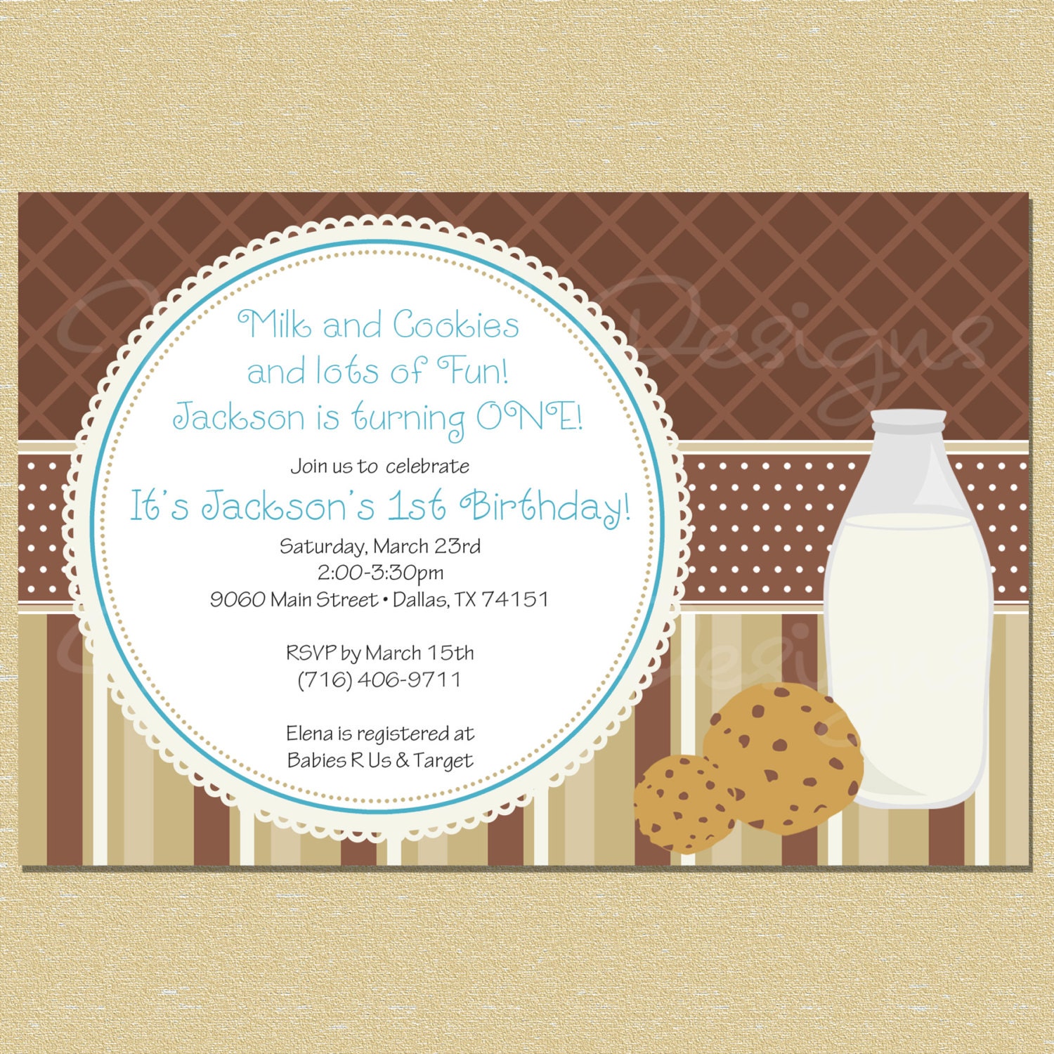 Blue Cookies & Milk Birthday Invitation Il_570xn