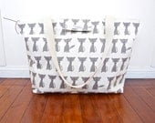 Zipper-Top Beach Tote Bag / Travel Bag / Nappy Diaper Bag with Built-in Wet Bag Pocket - Cats (Made to Order)