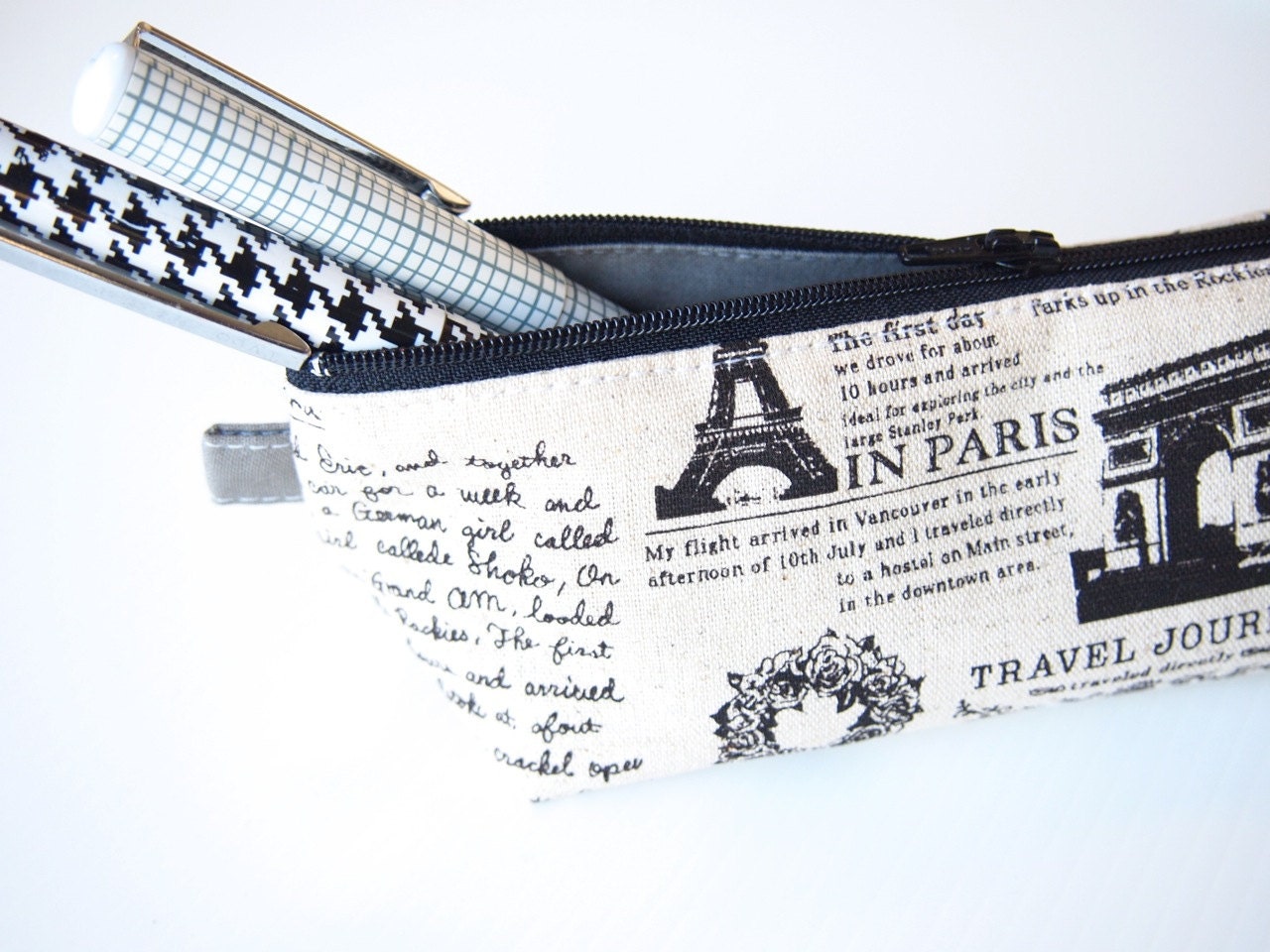 Chunky Triangular Zippered Pencil Case / Pouch - Travel Journal