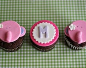 Fondant Elephant and Initial Toppers for Cupcakes, Cookies or other Treats
