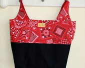 Red Bandana Black Canvas Reversable Market Tote Grocery Bag