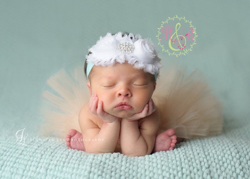 15% off..White n Aqua Baby Headband.Christening Headband.Baby Girl Headbands.Baby Bow.Shabby Chic Headband.BabyHeadband. Newborn.Toddler