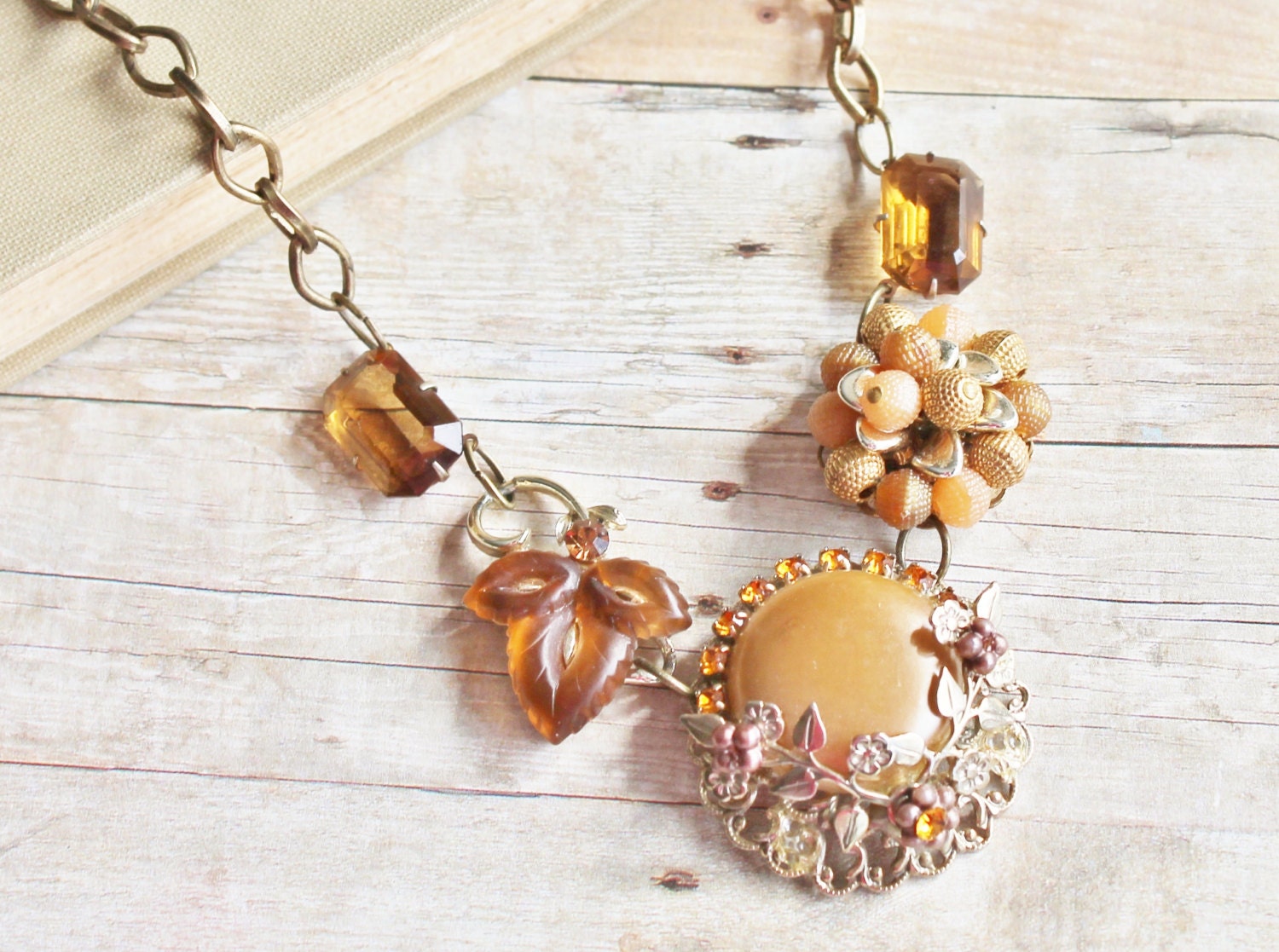 Brandy - TRUE Vintage Assemblage Necklace - OOAK Repurposed Upcycled Vintage Jewlery, Statment Necklace