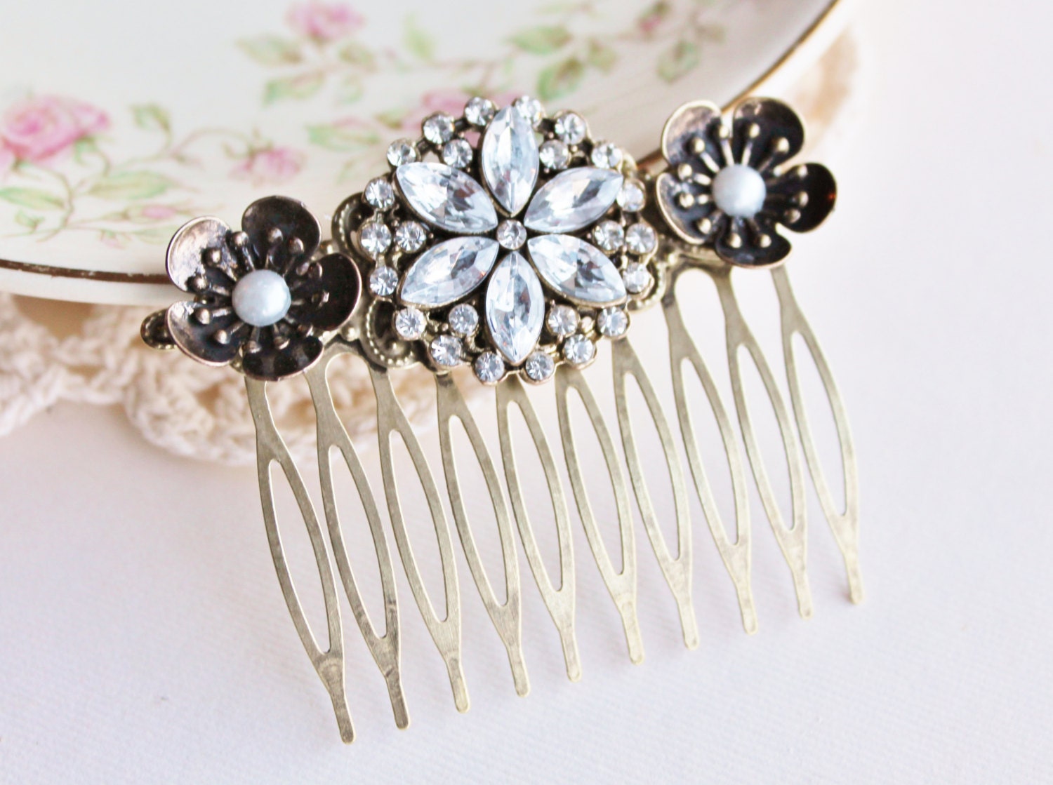 Something Old.....Bridal Hair Comb,Vintage Pearl Rhinestone,Repurposed Jewlery,Upcycled Wedding Hair Accessory,Bridal Hair Comb