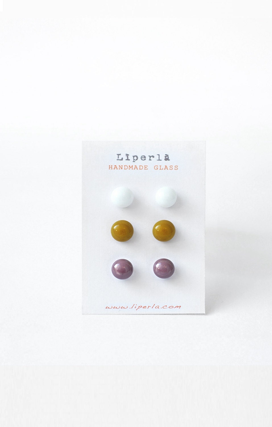 Studs Earrings trio Mustard White and Aubergine Glossy