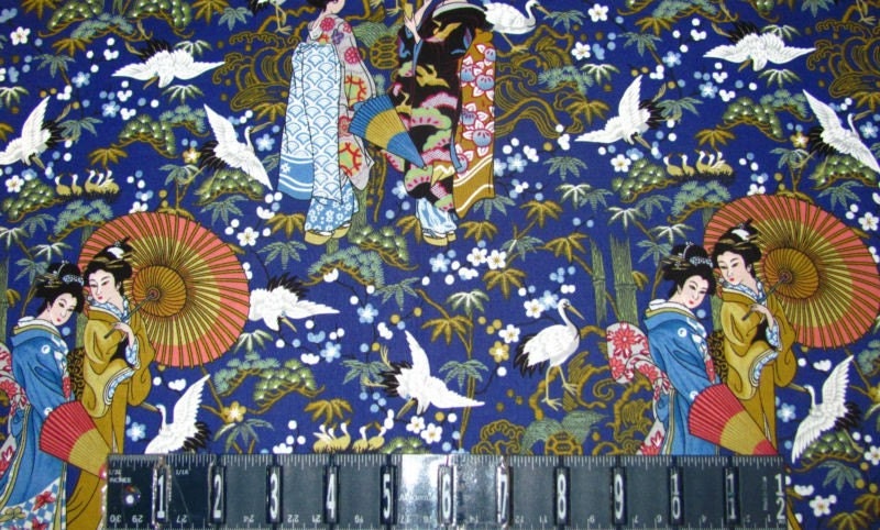 10 x 43 geisha girls garden fabric reminant