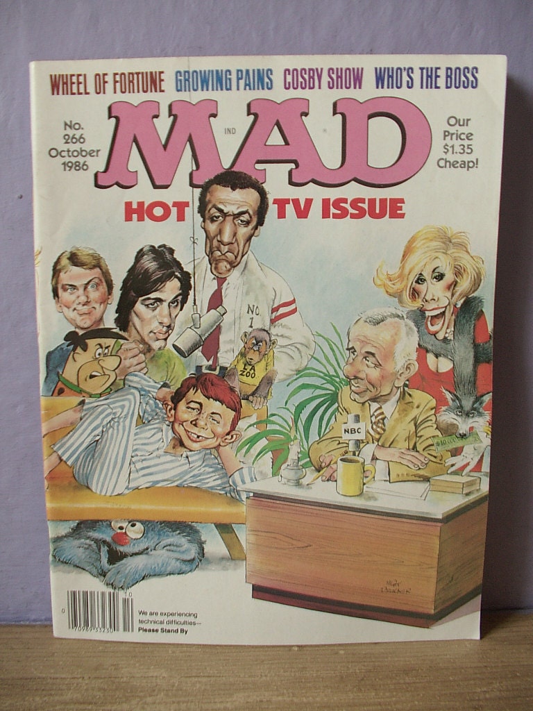 Vintage MAD magazine number 266, 1986, Hot TV Issue, Growing Pains, Wheel of Fortune, Dr Ruth, comic book