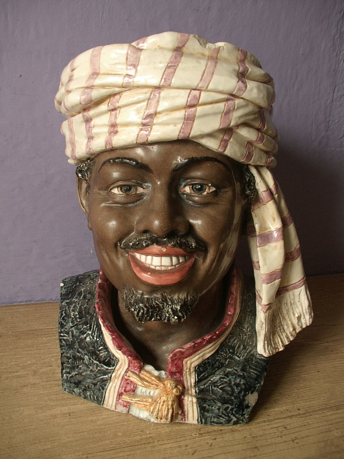 vintage mid century decor, blackamoor bust, 1950's head vase, humidor with no lid, barware