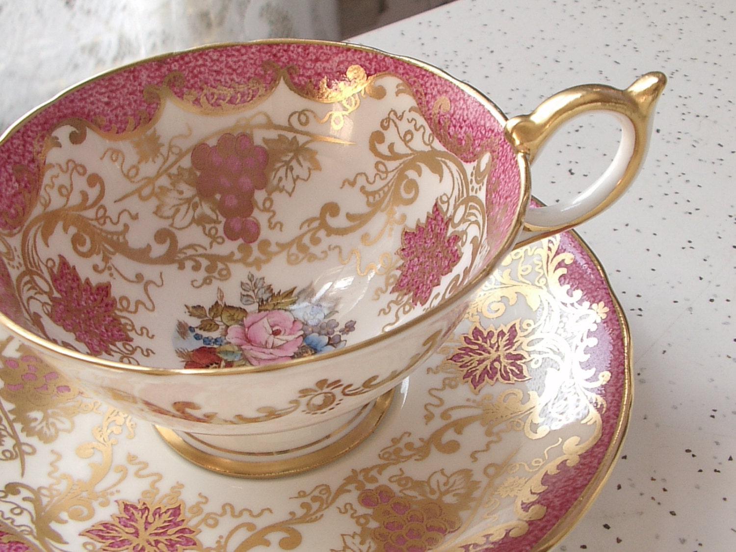 set cup  pink vintage cup tea vintage antique set and by saucer ShoponSherman