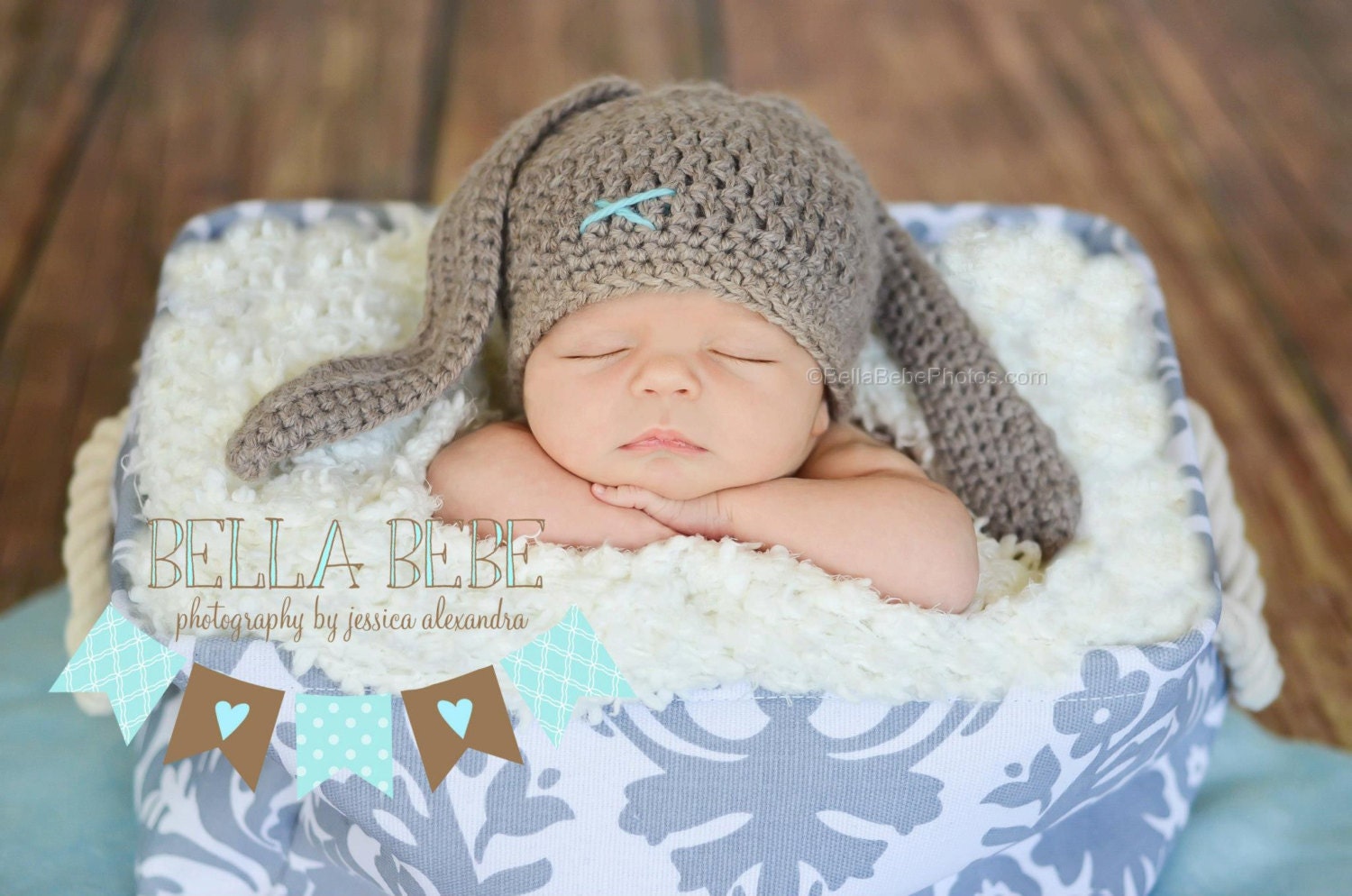 Happy Baby Boy Bunny Hat - Made to Order