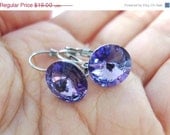 10% OFF Purple Earrings - Swarovski Crystal French Clips - Violet Rivoli 12mm Hypoallergenic Earrings - Bridesmaids Earrings