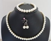 8% OFF Bridal Pearl Jewelry Set: Swarovski Pearls Single Strand Necklace, Bracelet and Earrings - Pure