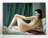VINTAGE ///// Large Vintage Painting on Canvas