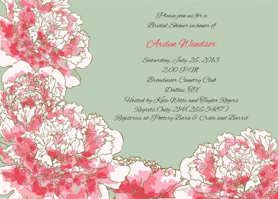 Pink and Green Peony Floral - Bridal Shower, Bachelorette Party, Rehearsal Dinner Invitation Il_570xn