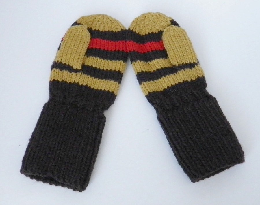 Baby Boy Mittens Brown, Mustard, and Red Stripe Size 12 to 18 months - BabywearbyBabs