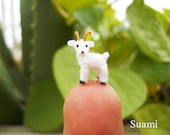 0.4 Inch Micro Goat In Tiny Dome - Tiny Amigurumi Miniature Crochet Stuff Animal - Made To Order