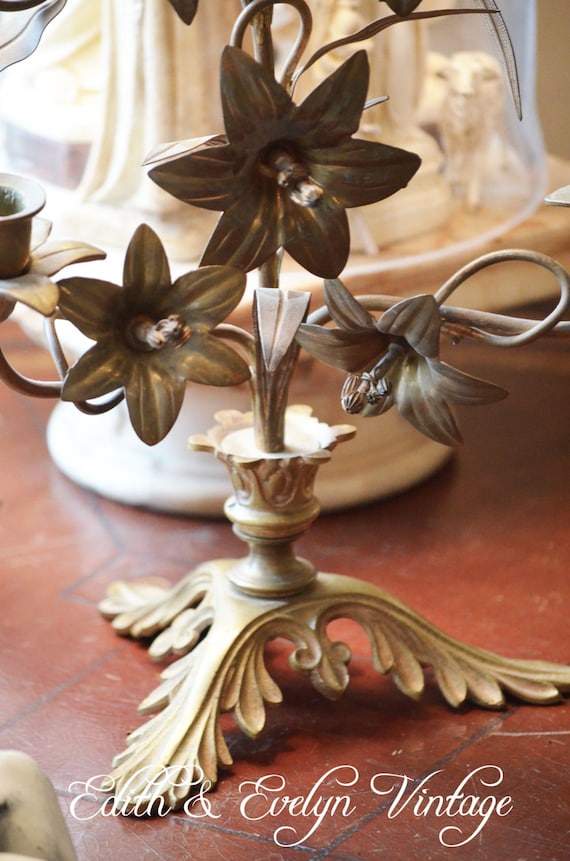 Antique French Altar Candelabra Floral Church by edithandevelyn