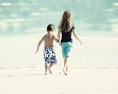 Vintage Inspired "Hand in Hand" Print Beach Blue Water Series Boy Girl 12 X 12