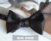 BIG bow tie in black satin fabric - mens bowtie, freestyle for men