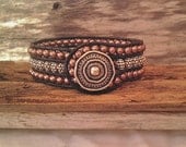 Leather Wrap Cuff Bracelet with Tibetan Silver and Copper Bead