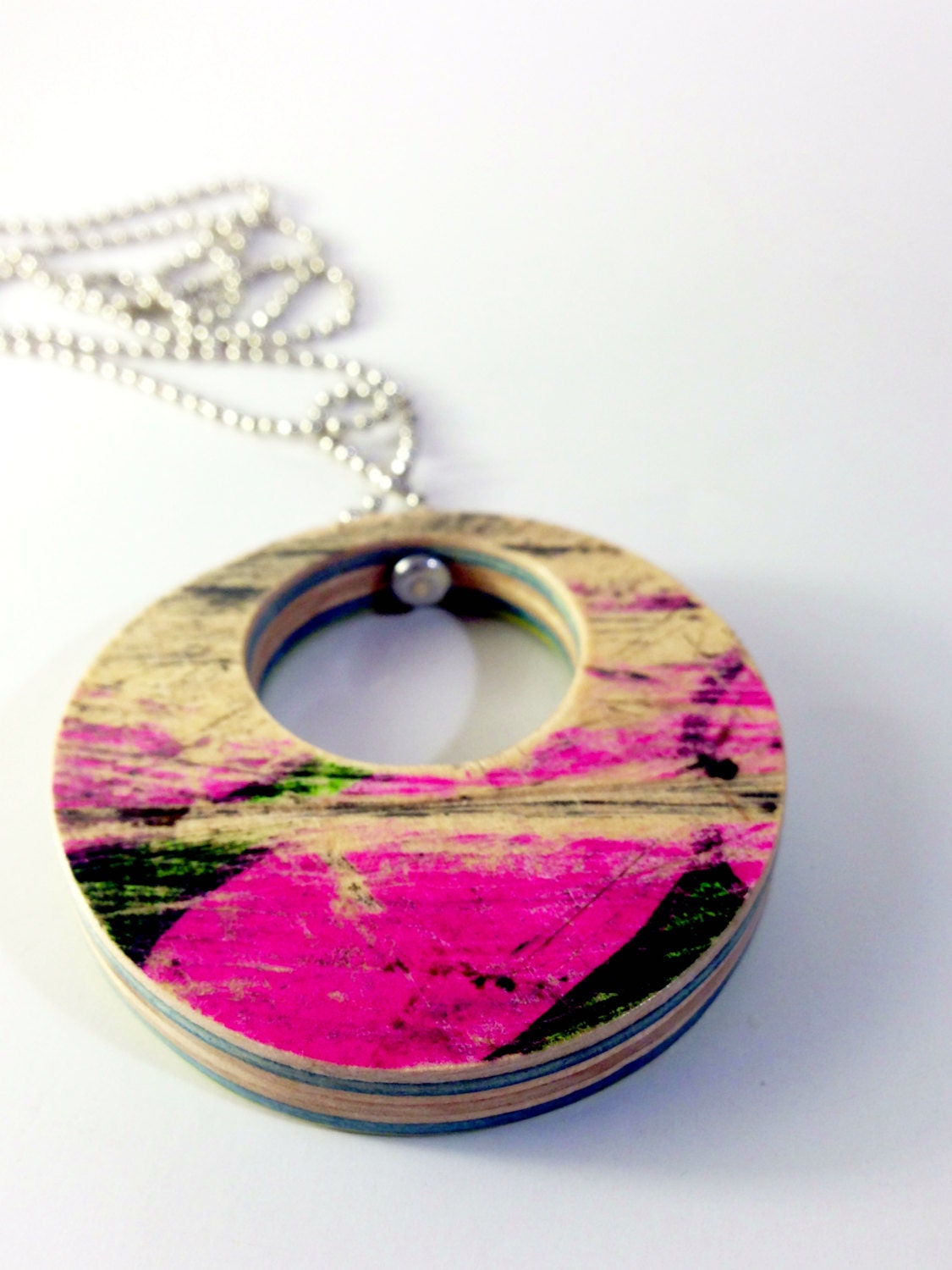 Recycled Skateboard Wood Pendant Necklace