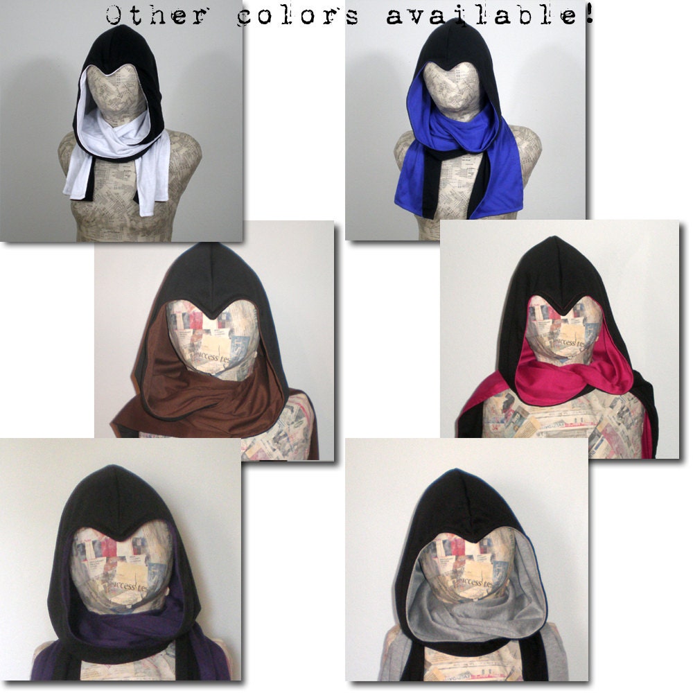 Assassin Hoodie Scarf - Black and Crimson or you choose the color