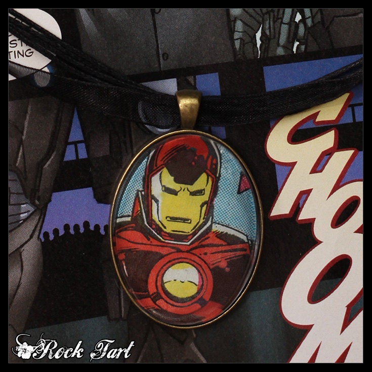 Iron Man Pendant Necklace - Upcycled from Iron Man Comic Book /superhero comics geek chic pop art/